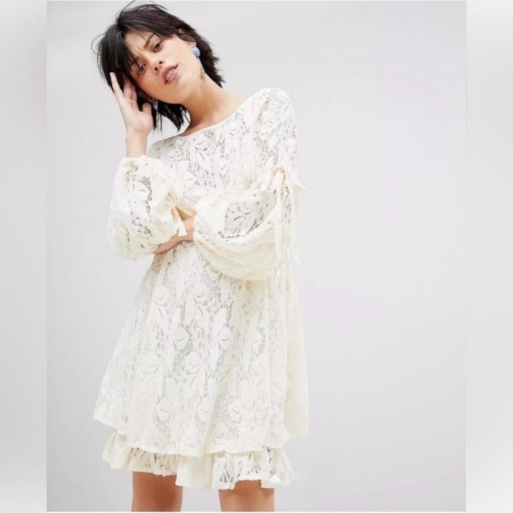 NWT Free People Ruby Lace Mini Dress Cream Ivory Cottagecore US Wmns Size Medium - Picture 3 of 10
